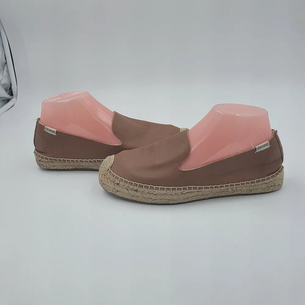 SOLUDOS Platform Camel Tan Leather Smoking Espadrille Slipper Size 8